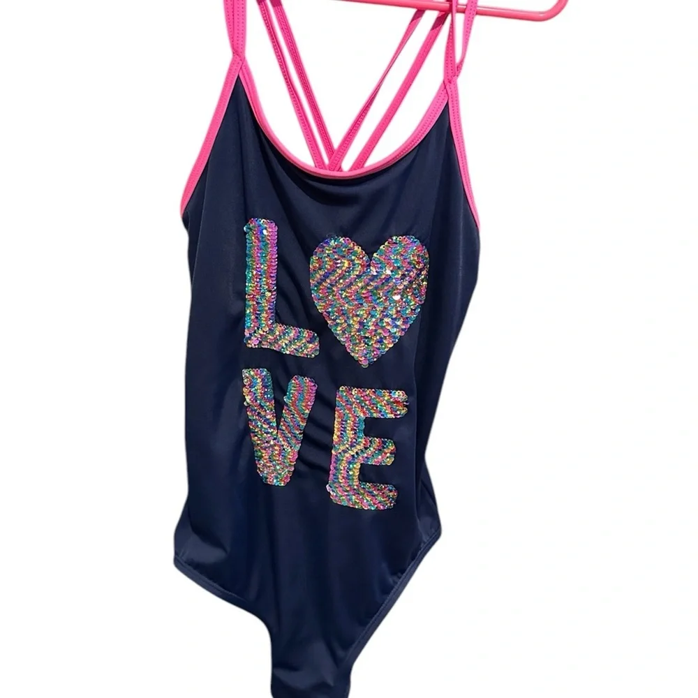 Justice One Piece Swimsuit with Love 💗 Design EUC